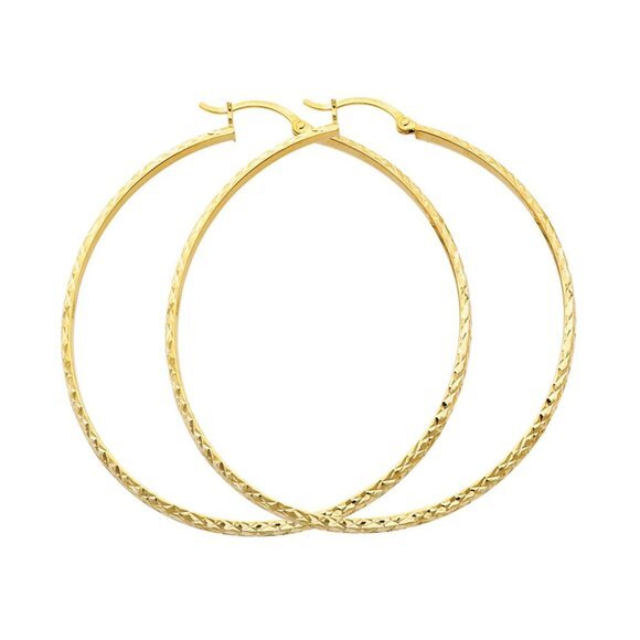 14K Yellow Gold3mm Full Diamond cutHollow Hoop Earrings